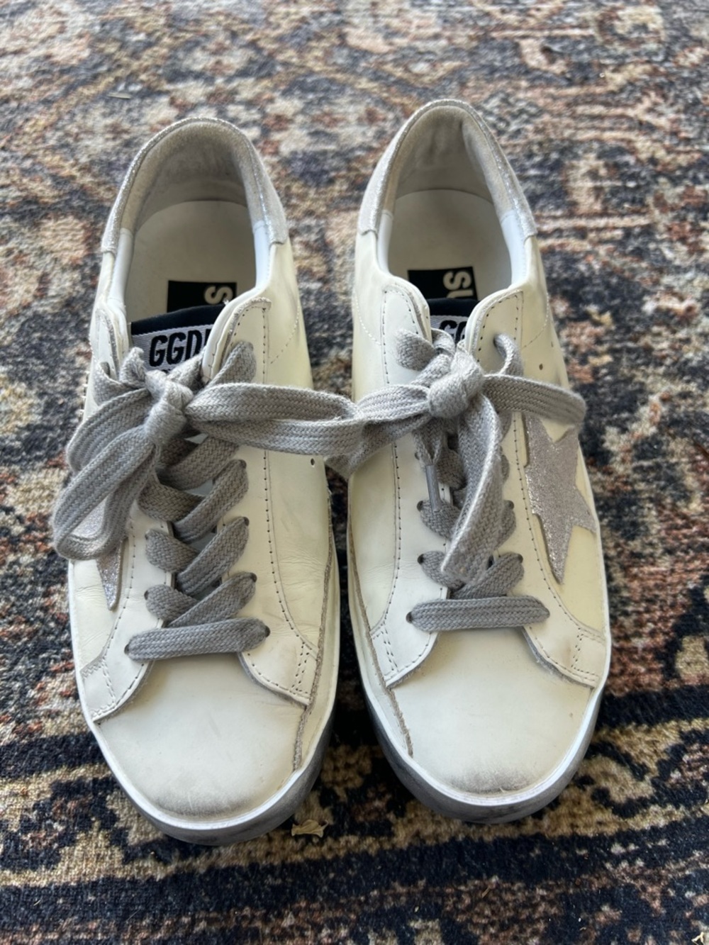 Golden Goose Leather Super-Star silver tone size 36 made in Italy